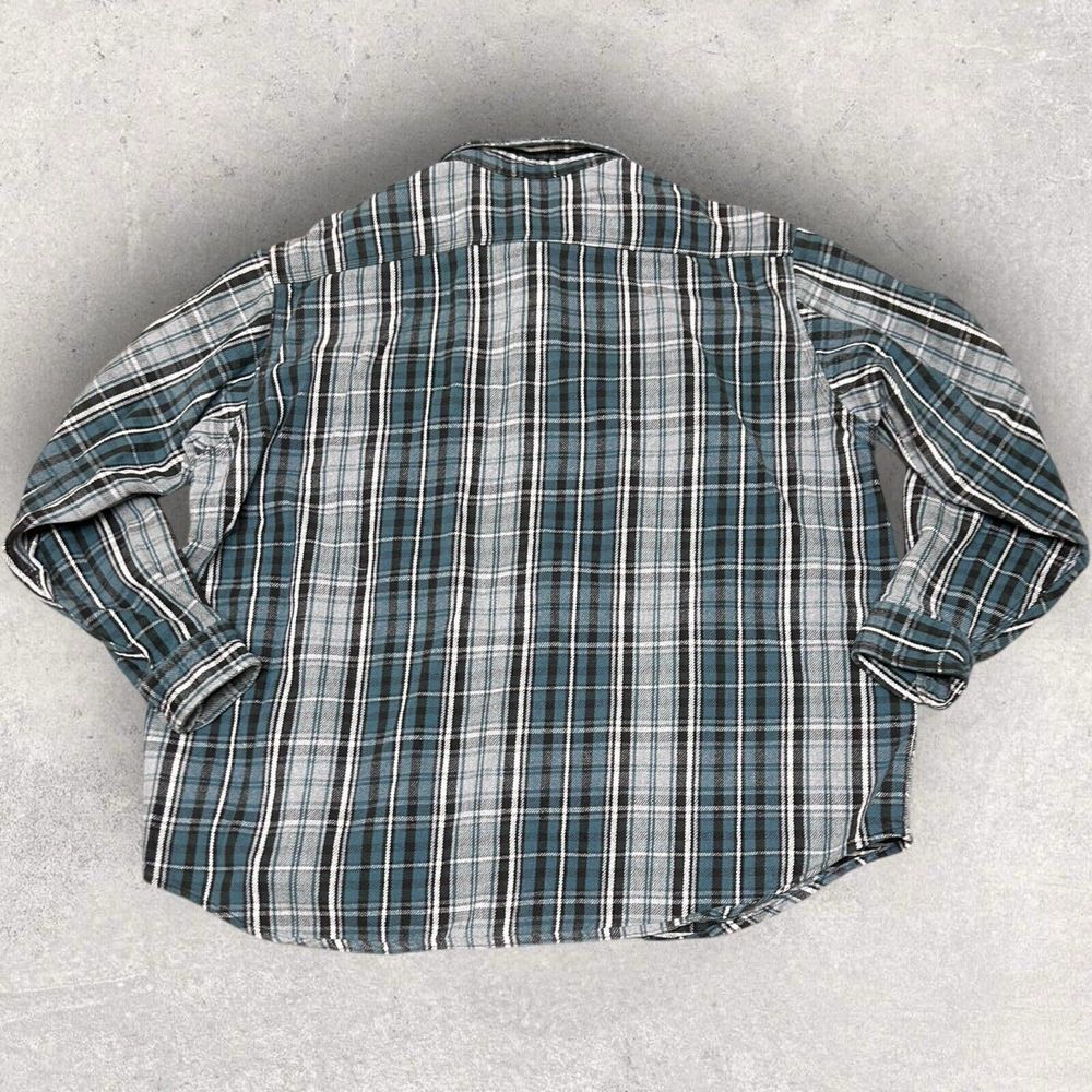 Vtg Carhartt Flannel Shirt Mens FITS 2XL Rugged Outdoor Green Y2K 90's - Picture 4 of 8